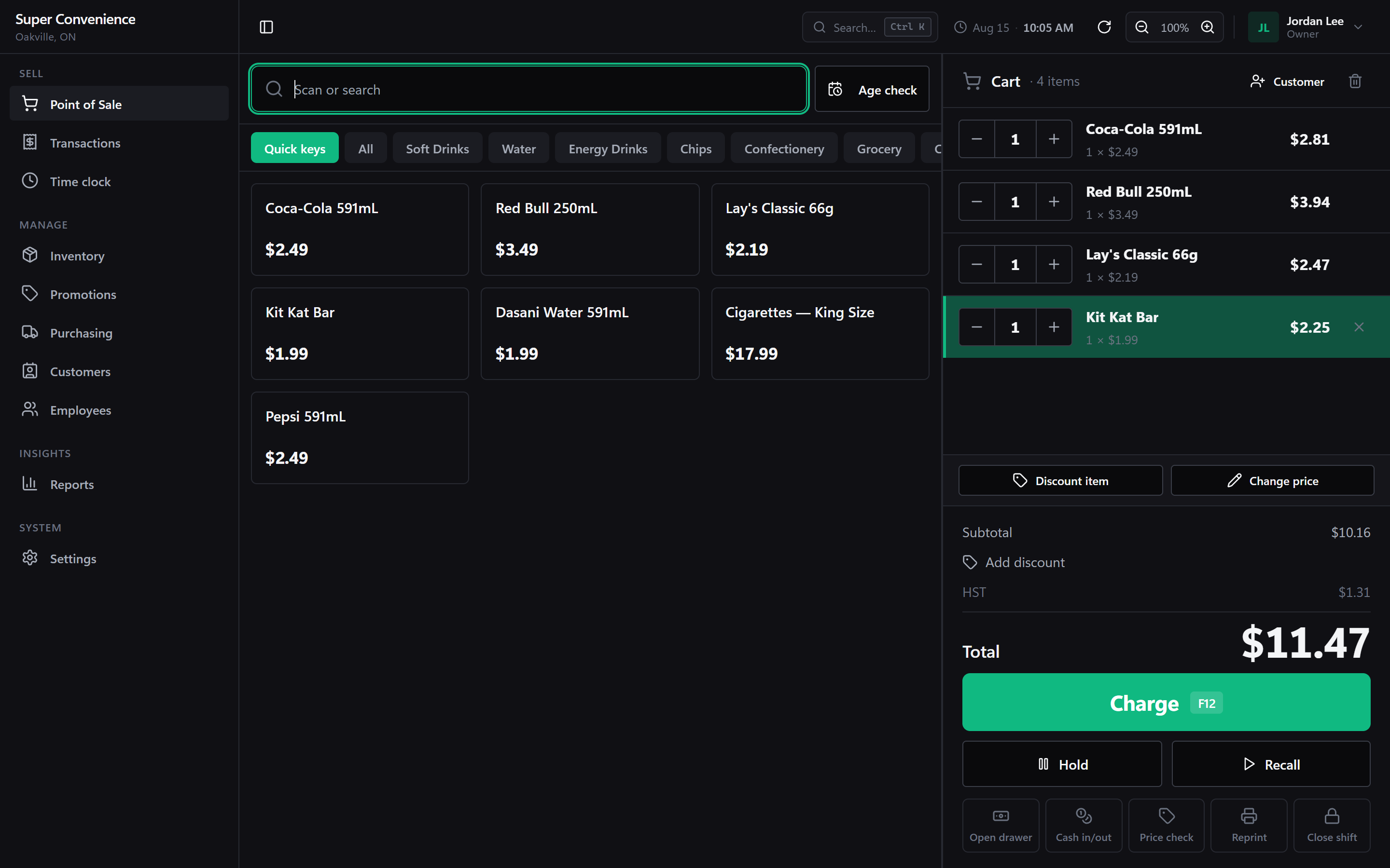 The Estura POS checkout screen — where you'll ring your first sale once setup is done.